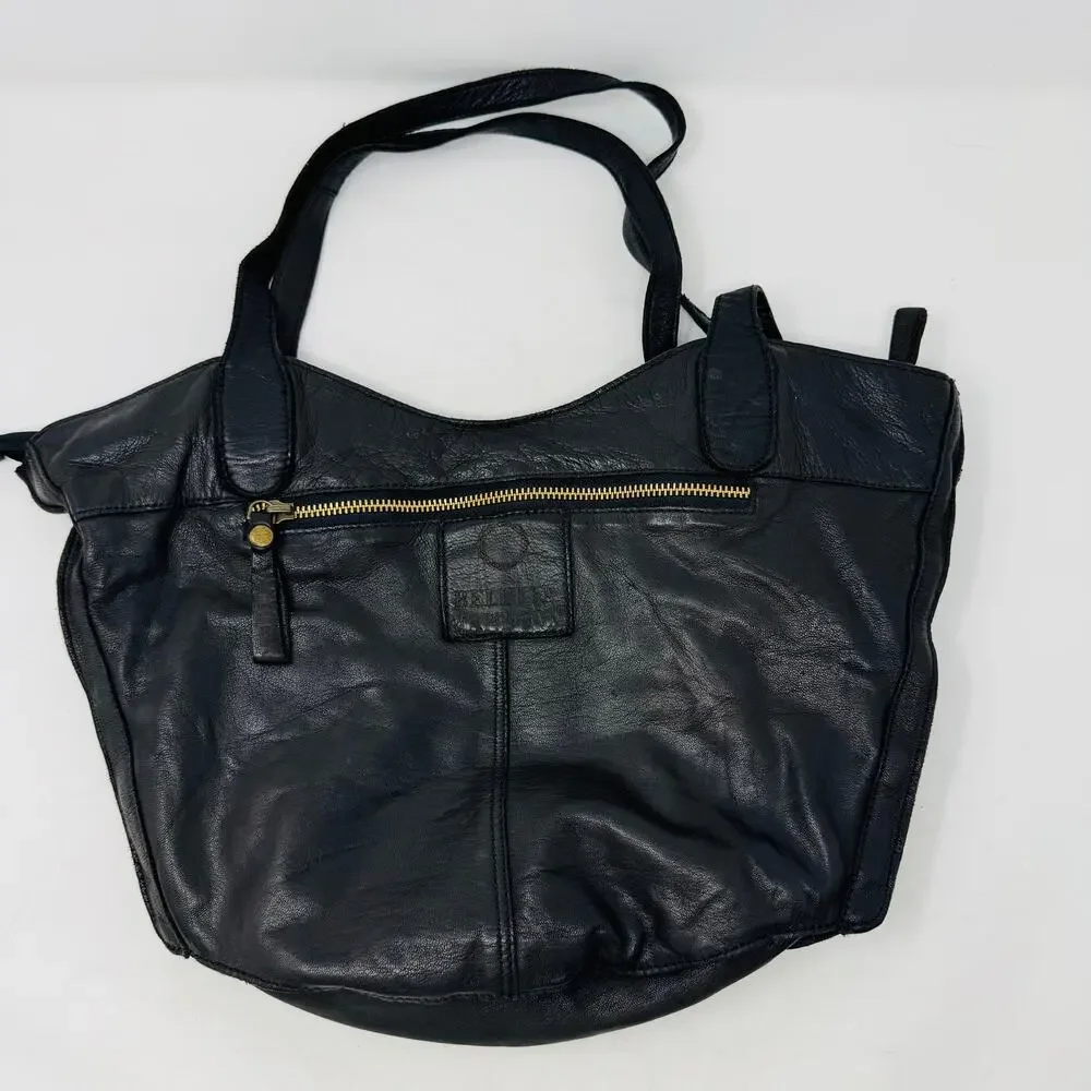 Belleza Mandova Black Leather Shoulder Bag Multicolor Leaf‎ Appliqué